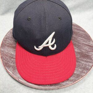 Atlanta Braves New Era Fitted Hat Navy & Red Size 7 5/8 Fitted Cap